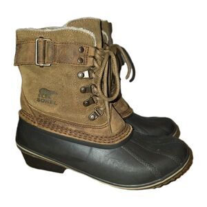 SOREL FANCY LACE II Sz 8.5 Waterproof Soft Lined Logo Winter Brown Duck Boots